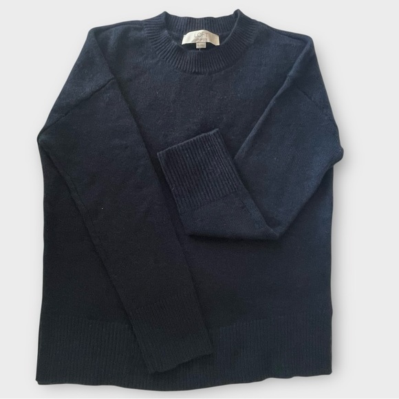 Loft Relaxed Cashmere Sweater XS Navy Blue Crew Neck Boxy Lightweight Luxe Soft - Picture 5 of 11